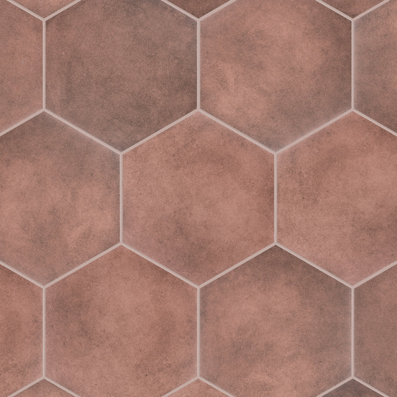 Matter Hex 7.88" x 9" Porcelain Stone Look Floor and Wall Tile, Red