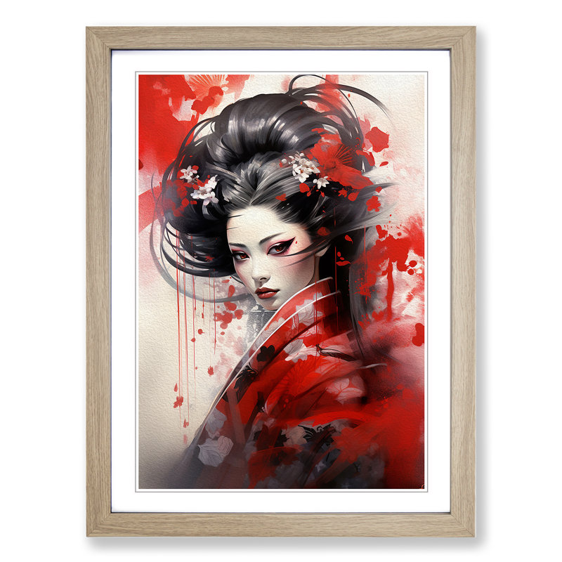 Geisha Symbolism Art - Framed Print, Oak Framed, 46cm H x 34cm W