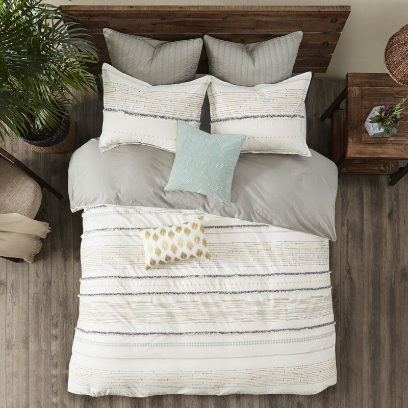 Housse de couette pour lit double / grand en coton avec imprimé - Pampille, Housse de couette double / grand + 2 taies décora