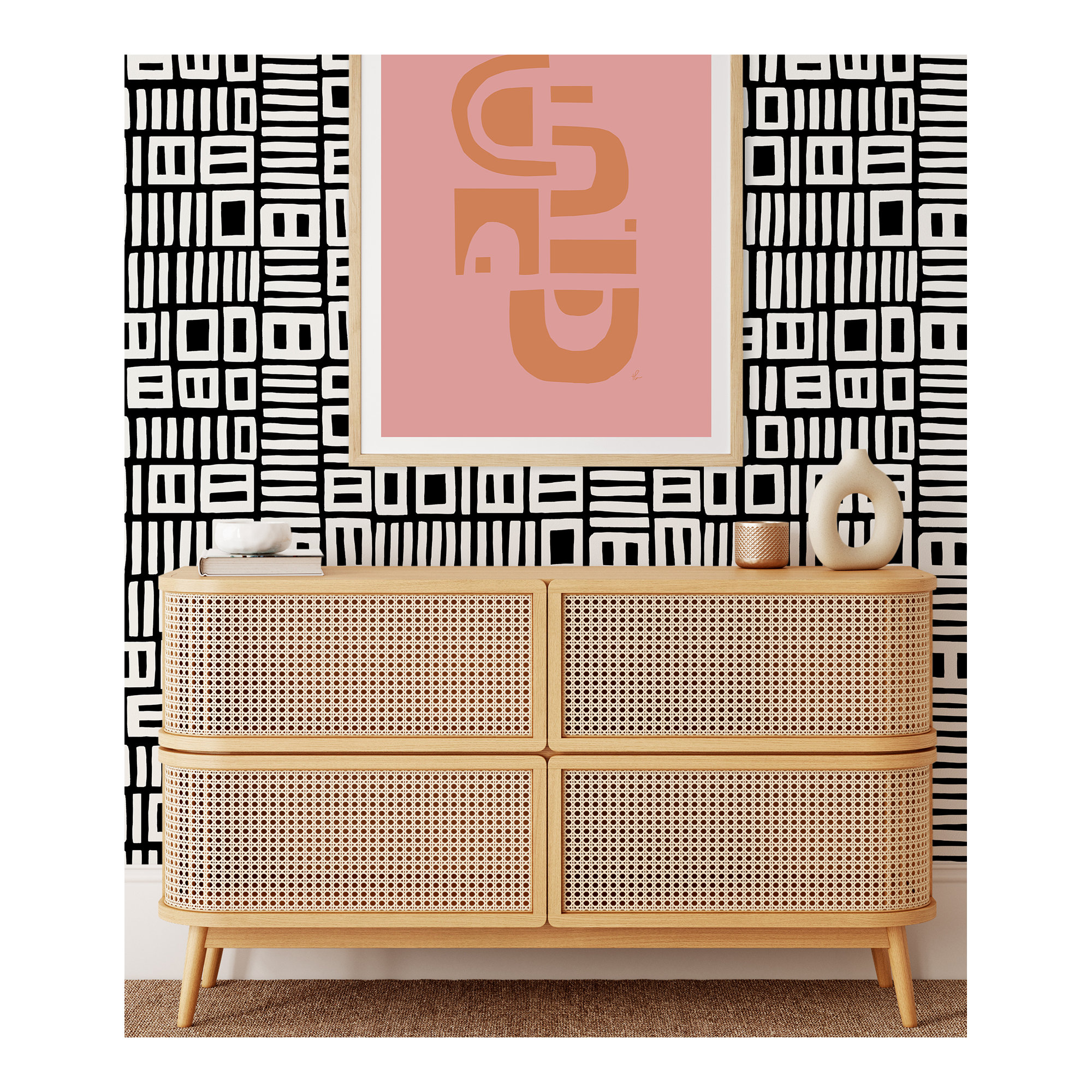 Ellie Peel & Stick Geometric Wallpaper, Black/White