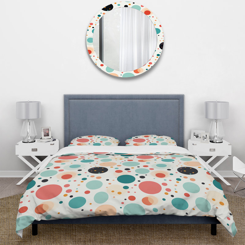 Ensemble de housse de couette Turquoise Retro Revival Polka Dots Delight, Housse de couette pour grand lit et 2 taies décor