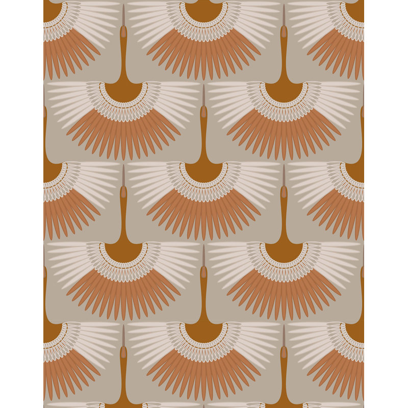 Kegan 7m x 75cm Matte Crane Bird Wallpaper Roll, Orange