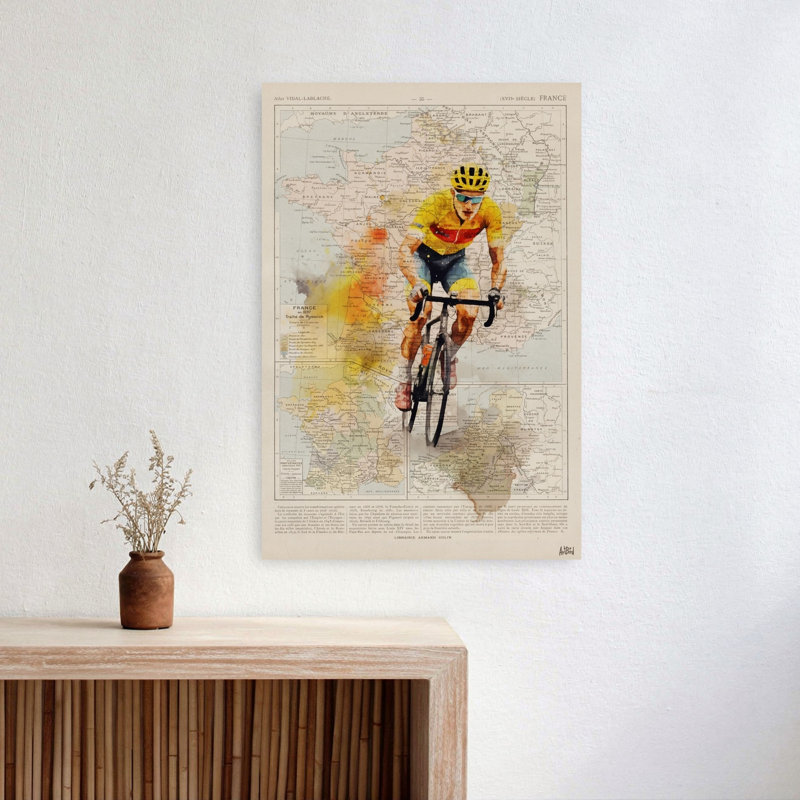 «Dynamic Cycling France Map», reproduction d'art murale rétro classique, 24" H x 16" W