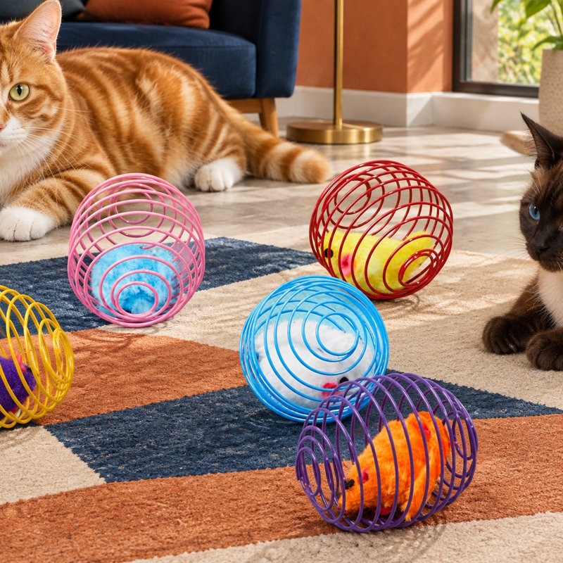 Un ensemble d'Halloween multicolore offre 5 pièces de jouets interactifs pour chat en métal, y compris un ressort, une souris, une boule roulante extensible et des ressorts ludiques colorés pour les chatons d'intérieur.