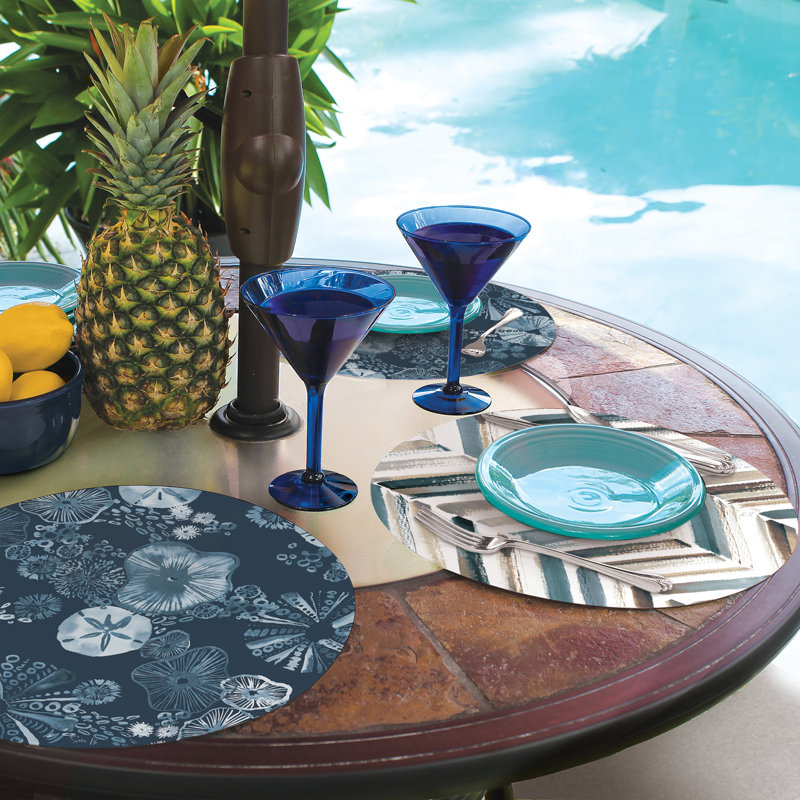Tidal Shells Blue and White Round Reversible Plastic Placemats