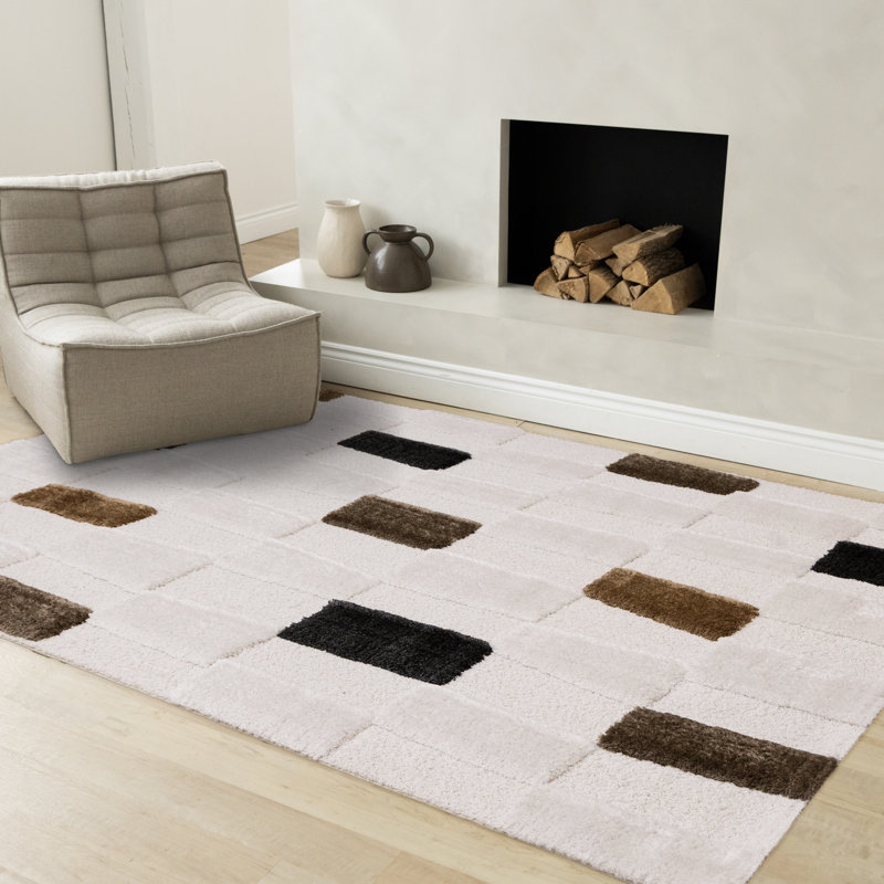 Tapis luxueux à motif géométrique brun ivoire luxueux, Rectangle 7 pi 10 po x 11 pi 2 po