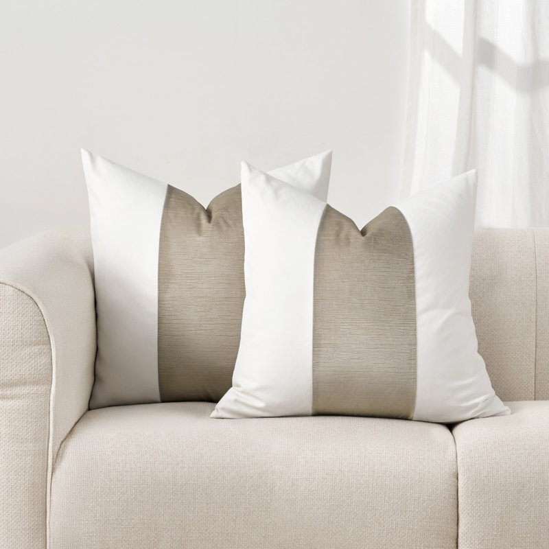 Velvet Panel Cotton Pillow Covers Set of 2, Stone, Square 22"