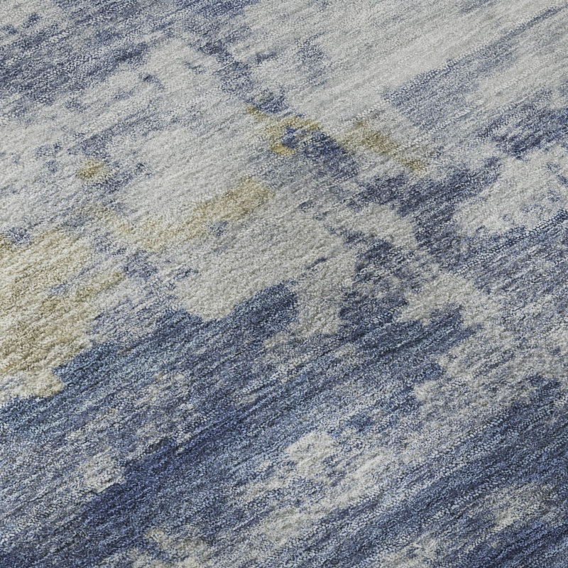 Tapis abstrait lavable à la machine de qualité supérieure Mayfield AMF2362, Marine, 9 pi x 12 pi