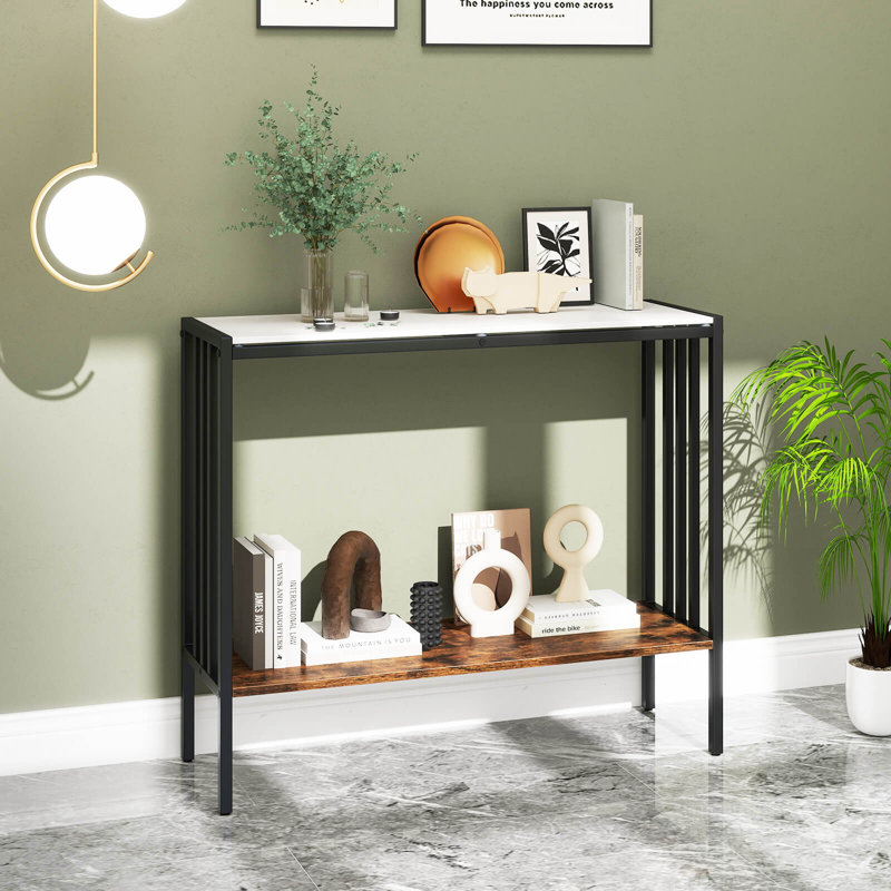 36" Console Table With Sintered Stone Tabletop & Open Shelf For Living Room