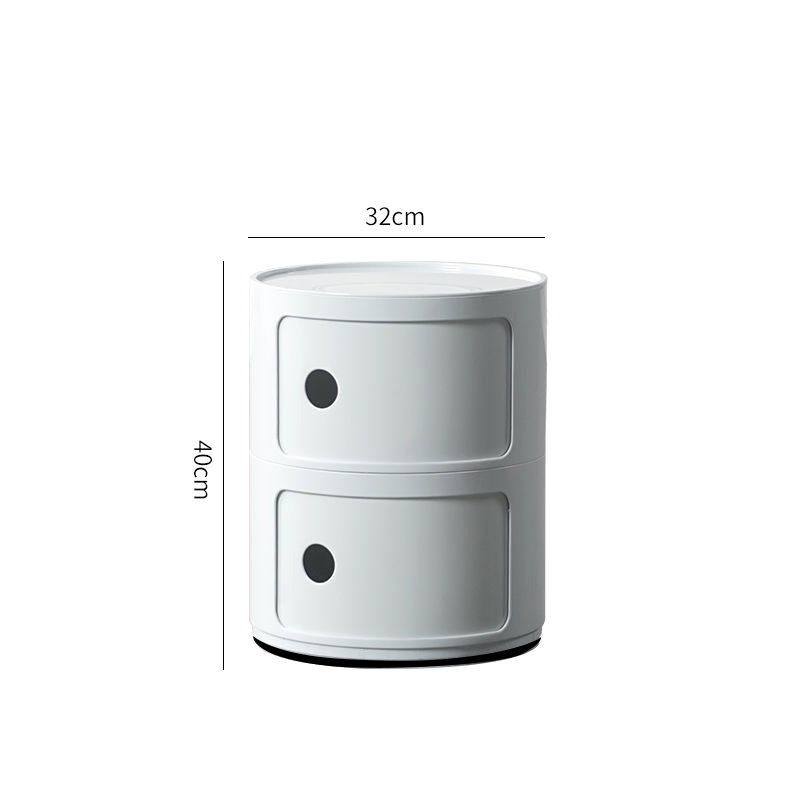 2-Shelf Round Side Table with Storage, White