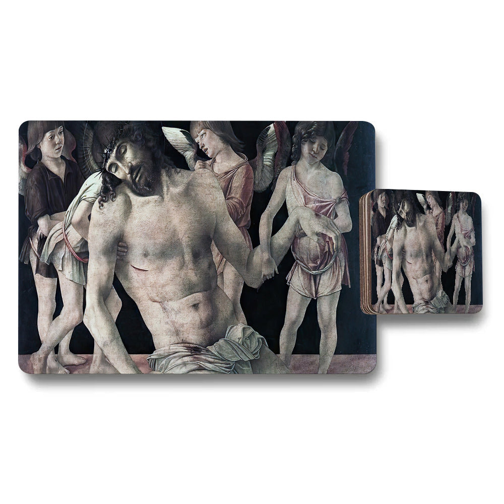 Religious Artwork Placemat and Coaster Set Featuring Jesus and Angels