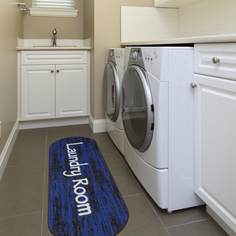 Tapis anti-dérapant pour salle de lavage en caoutchouc, bleu / noir, Ovale 1 pi 8 po x 4 pi 9 po