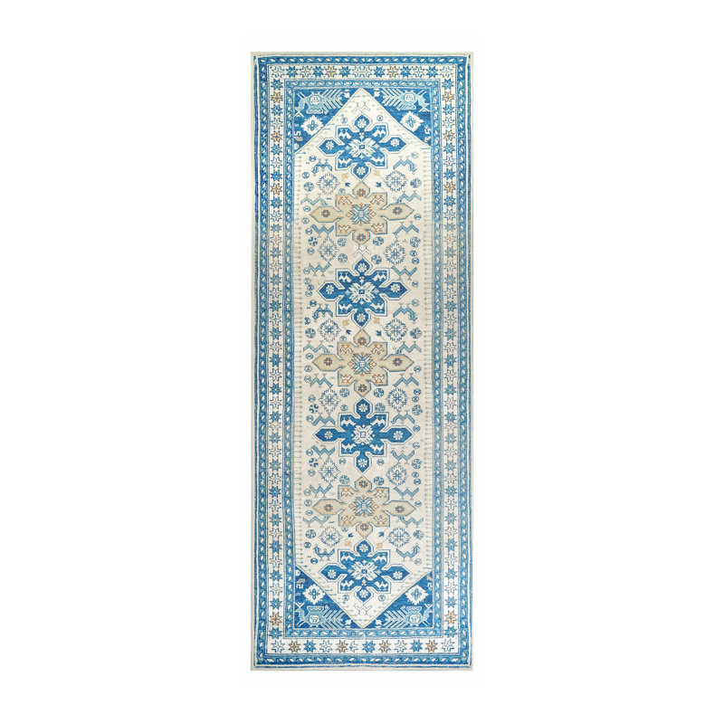 Tapis Saraz Blue avec envers antidérapant, Tapis de couloir 2 pi 5 po x 7 pi