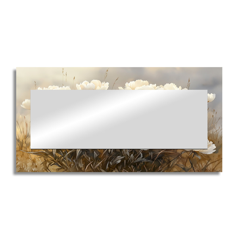 Pivoines dans la brume de basse-cour II - miroir décoratif floral imprimé sur métal, 28 po x 55 po