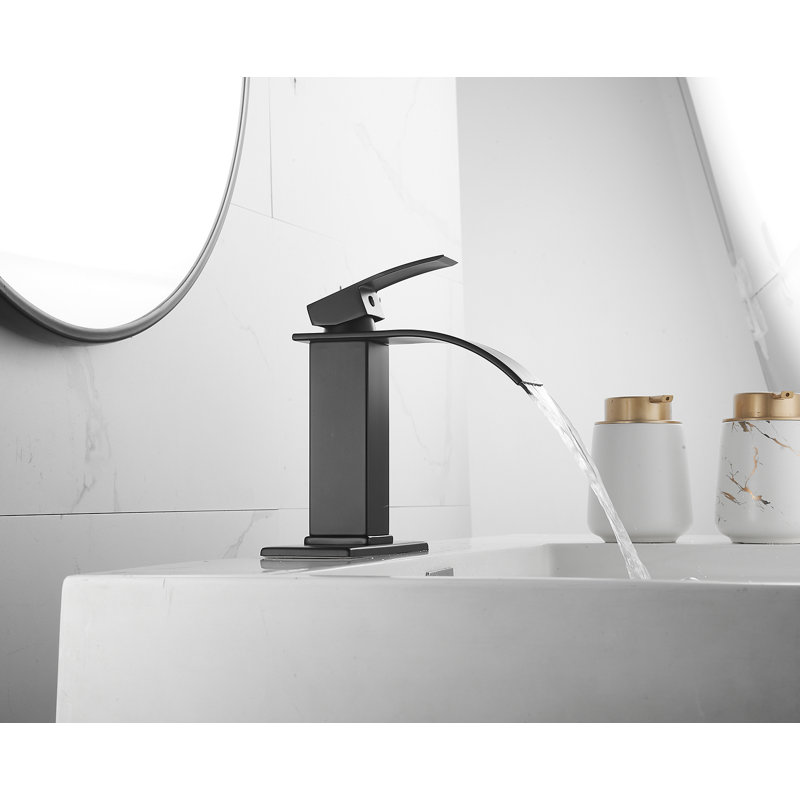 Bathroom Sink Faucet With Drain Assembly Waterfall Bathroom Faucet Single Hole One Handle Bath Vanity Sink Deck Mount