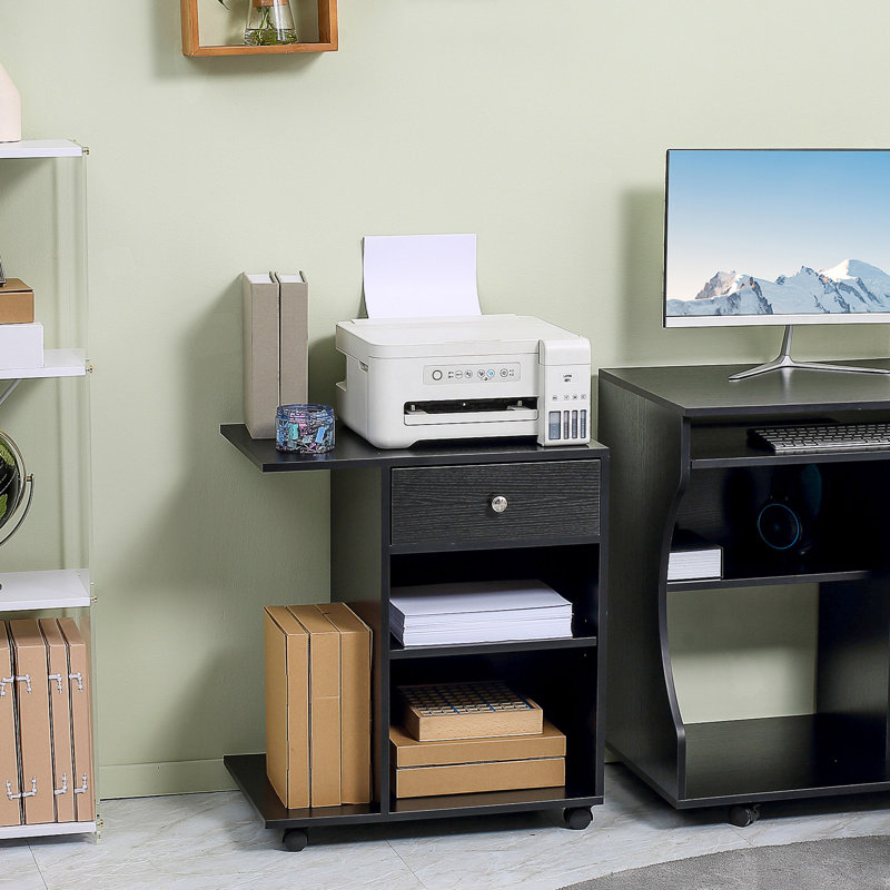 Vinsetto Printer Table Desk, Rolling Cart Stand With Wheels And Adjustable Shelf