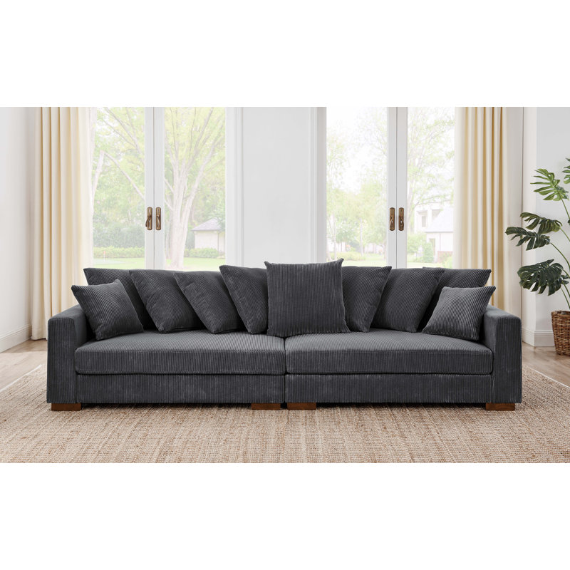 Catasha 116'' Square Arms CAL117 Compliant Sofa, Midnight Gray Corduroy