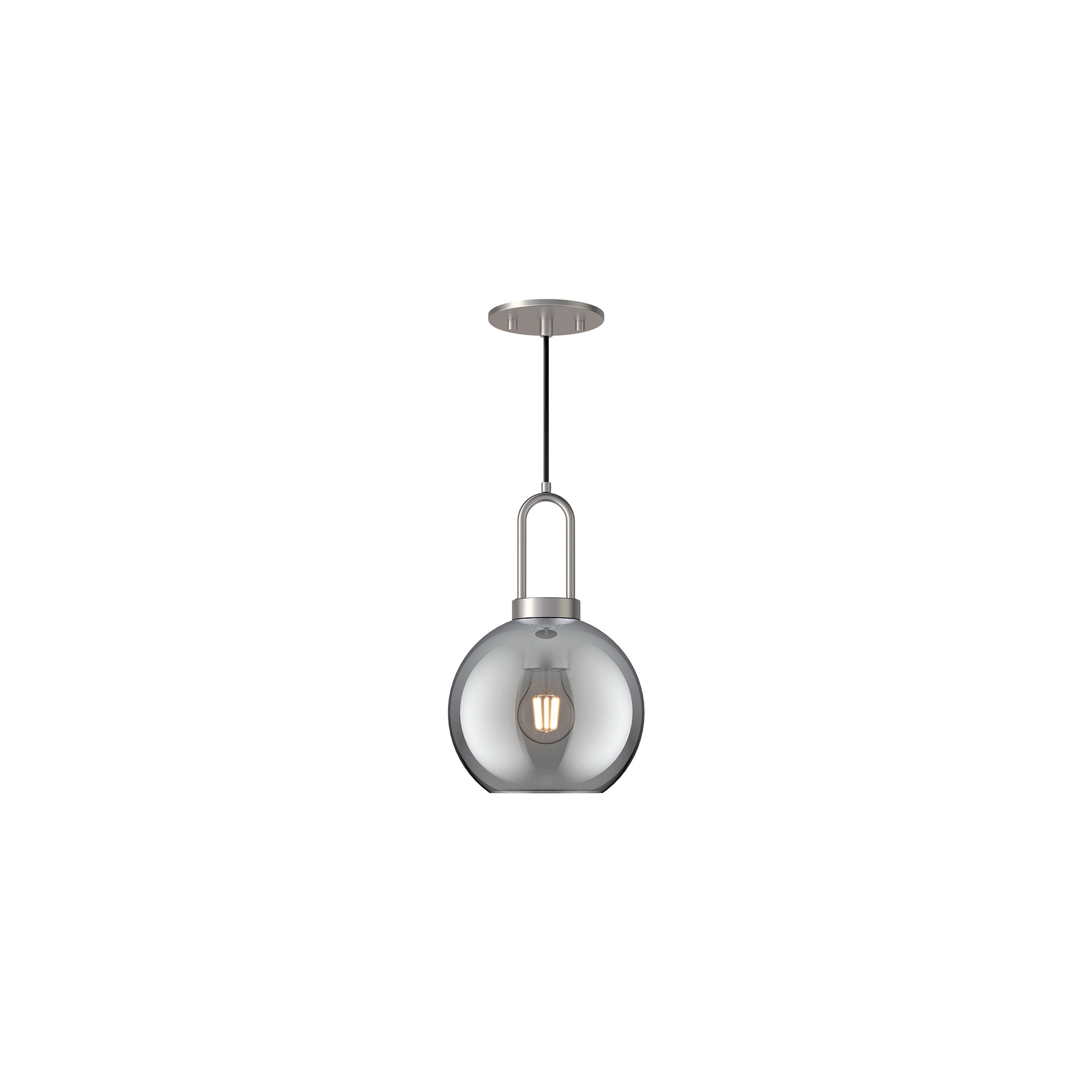 Shiloh Single Light Glass Pendant, Brushed Nickel, Smoke, 12.5"H x 7.875"W x 7.875"D