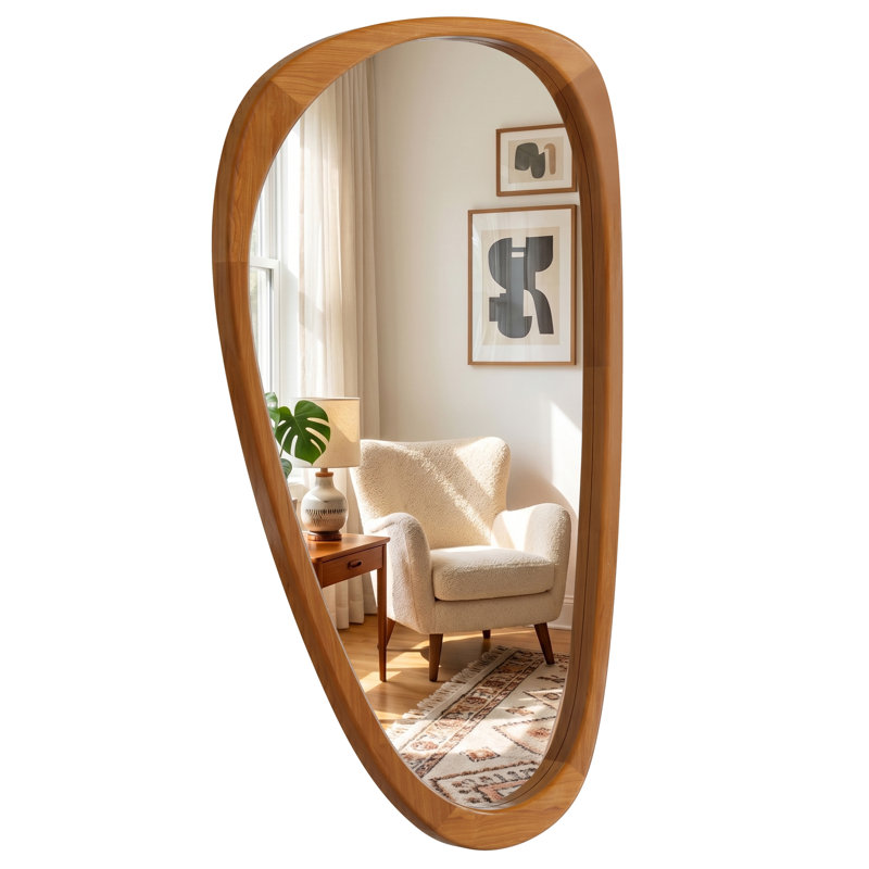 Miroir d'appoint asymétrique en bois massif, 48 po x 24 po, Noyer chaud