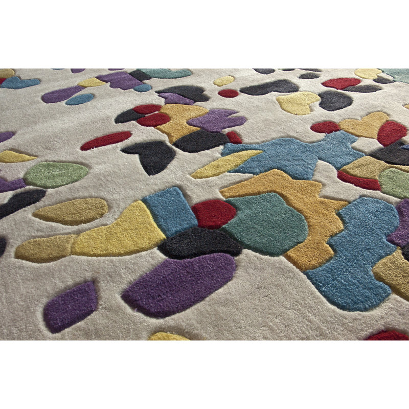 Tapis blanc / bleu touffeté à la main Augustine, Rectangle 6 pi x 9 pi
