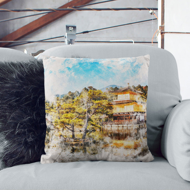 Pagoda in Kyoto- Shi Japan Scatter Cushion with Filling, 40cm H x 40cm W x 15cm D, White