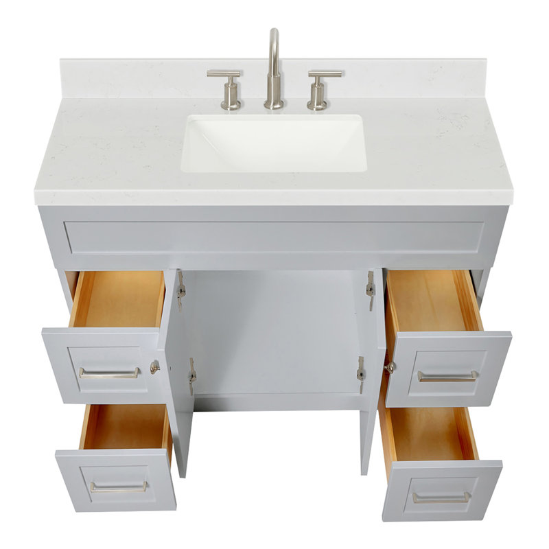 Meuble-lavabo sur pied simple 42 po avec plateau en quartz Hamlet, Gris