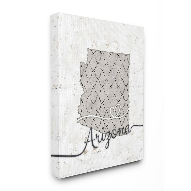 «Arizona Patterned Gray US State Design», impression sur toile, Toile tendue, H 20 po x l 16 po