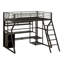 Lit mezzanine en métal avec poste de travail intégré, garde-robe ouverte, éclairage DEL et grand rangement