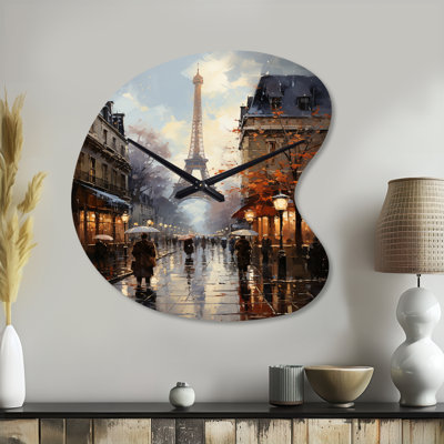 Eiffel Paris In 19 Century - Paris Asymmetrical Metal Wall Clock, Beige Unique Shape Metal Clock Print