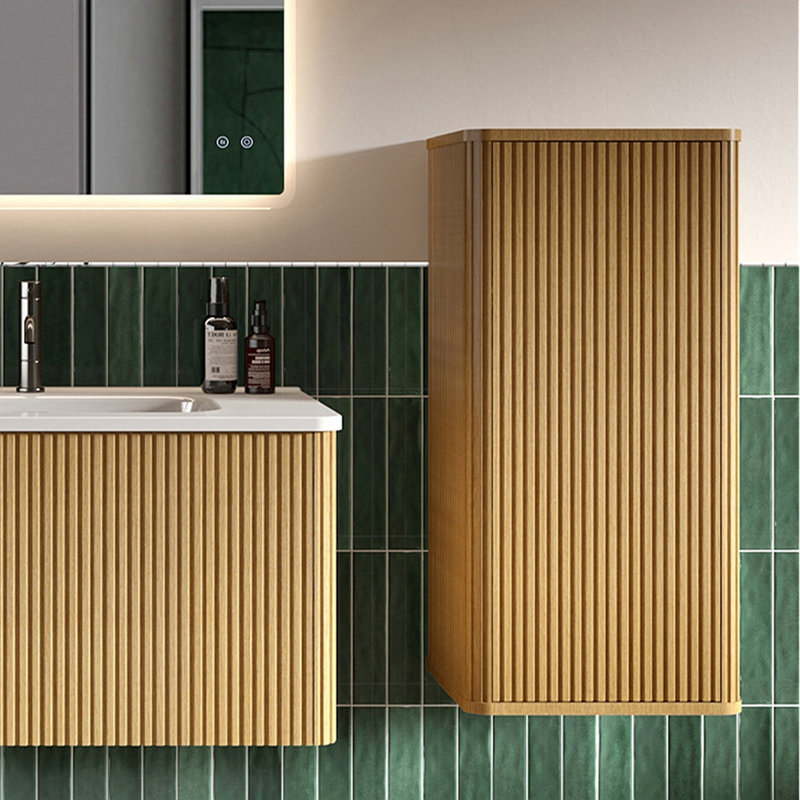 Bathroom Floating Side Cabinet, Wall-Mounted Storage Cabinet, Oak