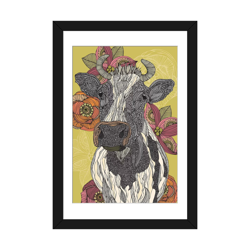 «The Cow», impression sur toile tendue, H 32 po x l 24 po x P 1 po, Papier d'art encadré noir, Blanc