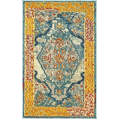 Tapis oriental doré / bleu Munsell