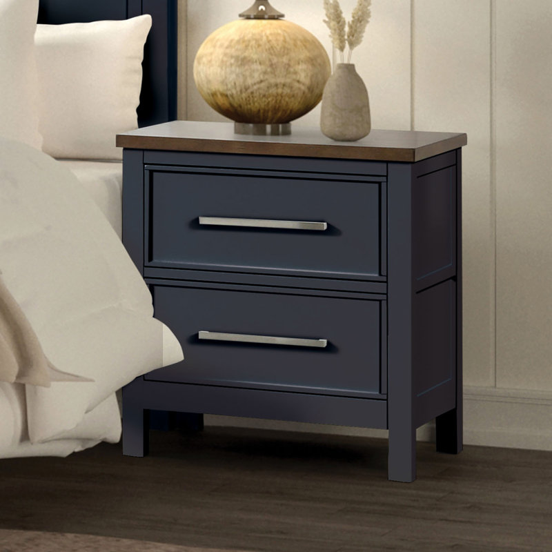 Table de chevet 2 tiroirs Giordani, Bleu / brun foncé