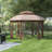 Sunjoy 13.5 ft. x 13.5 ft. Brown Steel Gazebo with 2-tier Tan and Brown Dome Canopy