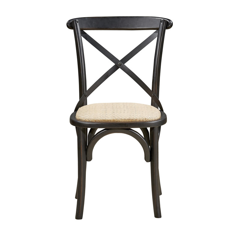 Ayriel Solid Wood Cross Back Side Chair, Noir, Blanc