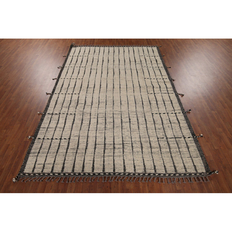 Tapis oriental rayé marocain en laine 8 x 11
