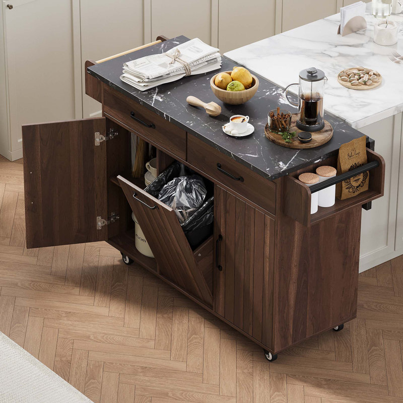 Quasim Wood Kitchen Island, Walnut Brown