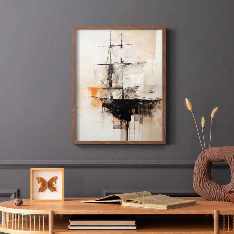 NAUTICAL Series CCCLLIV - Impression encadrée de qualité supérieure - Prêt à être accroché - Aucun clou requis, Noyer