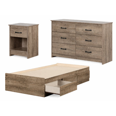 Arlen Weathered Oak Bed Dresser Nightstand Twin