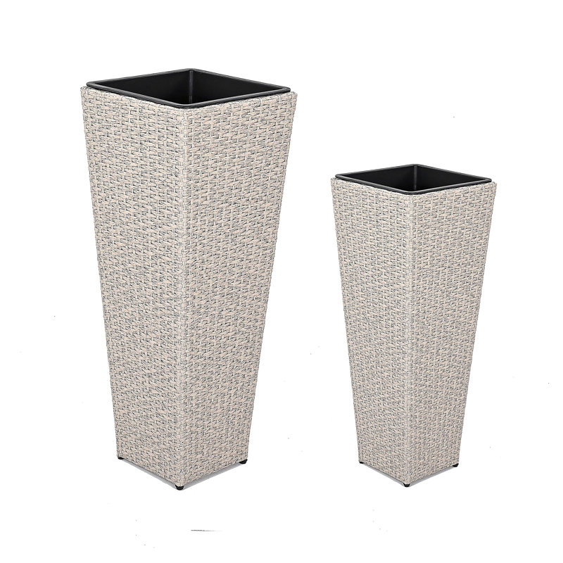 Ensemble de 2 pots d'extérieur en osier PE, beige