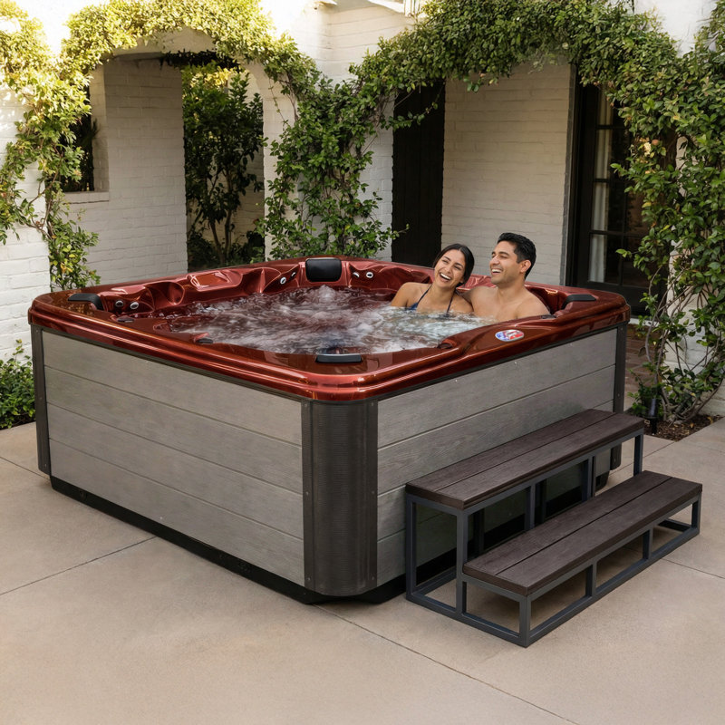 American Spas 240 Volt 7 45 - Jet Acrylic Square Standard (Hardwired) Hot Tub with Ozonator, Silver Oak, Dark Cherry