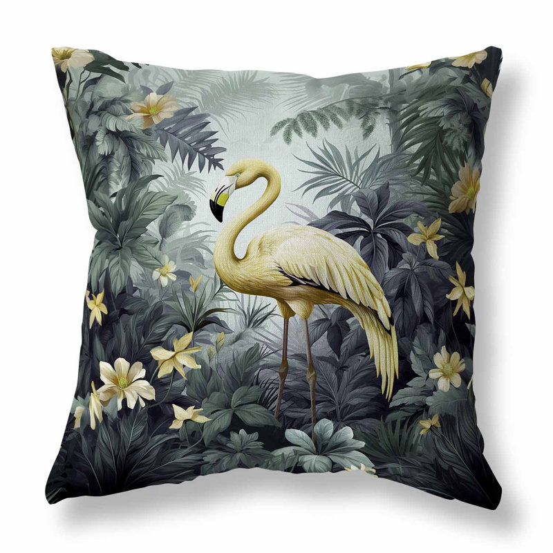 Coussin Tropical Flamingo Haven, Vert/jaune, H 20 po x l 20 po