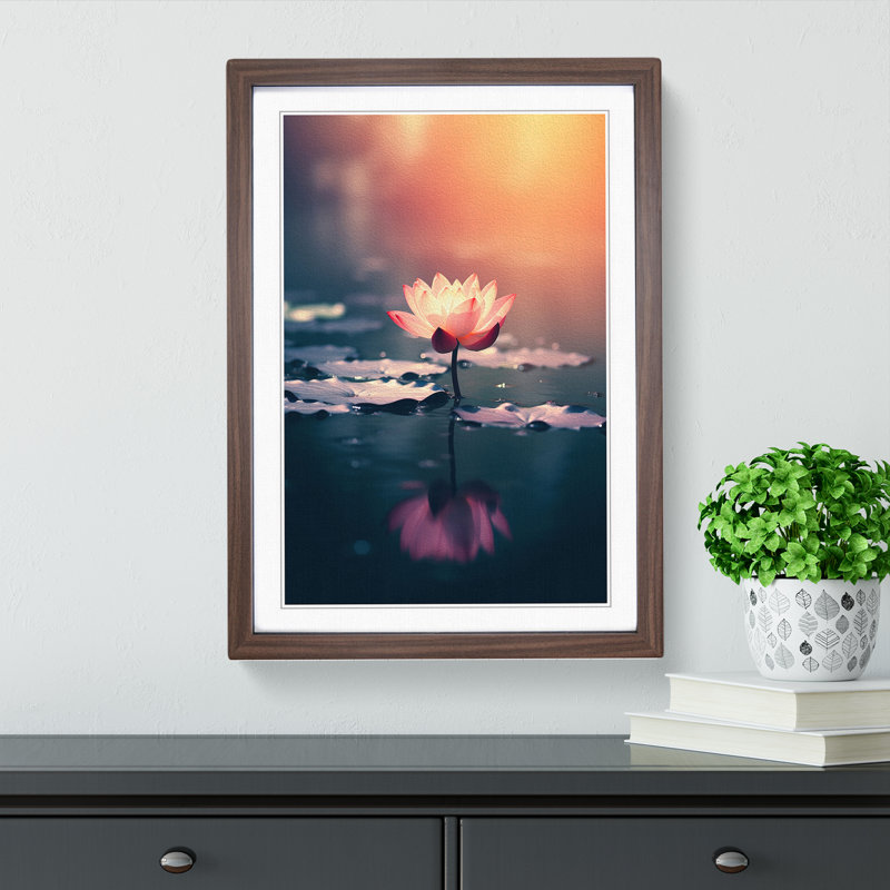 Water Lily Pond Minimalism - Framed Print, 34cm H x 25cm W, Walnut Framed