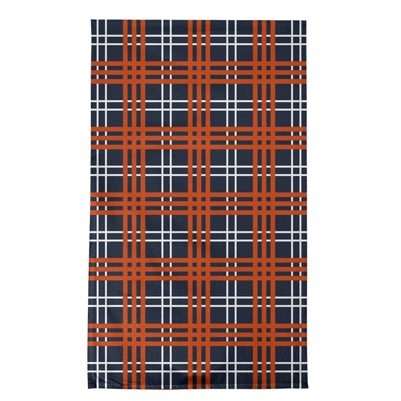 Plaid Tea Towel Kitchen Towel, Polyester, Navy/Orange/White