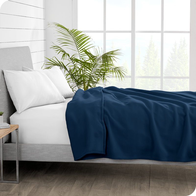 Full Dark Blue Reversible Fleece Blanket