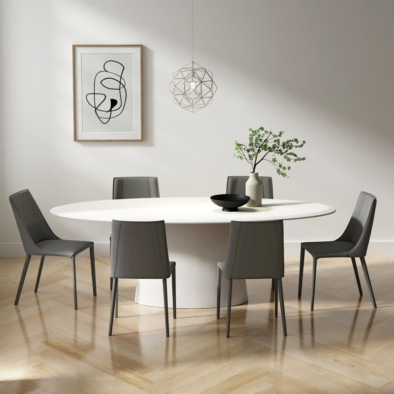 Table de salle à manger 79 "Deodat en blanc mat et 6 chaises Kalle en gris, Gris