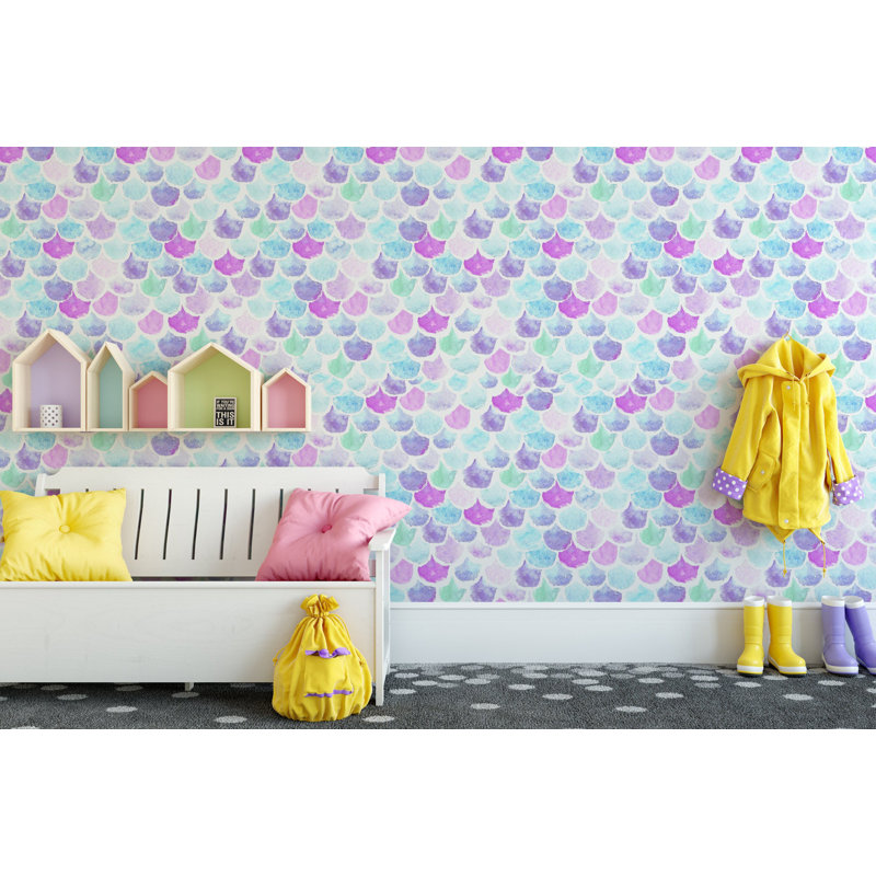 Nursery Mermaid Pattern Kids Removable Wallpaper, 75" L x 112" W