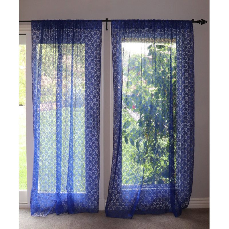 Pateros Lace Sheer Curtain Single Panel, Blue, 58" W x 96" L