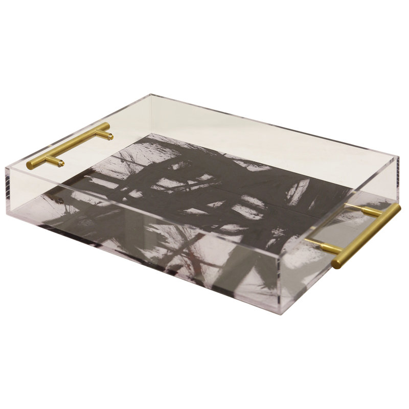 Barbarou Acrylic Tray- Large - Abstract Print On Acrylic With Gold Handles