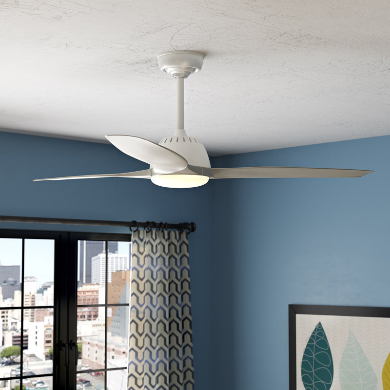 52" Wisp 3 - Blade LED Standard Ceiling Fan with Remote Control and Light Kit Included, Fresh White/Pewter